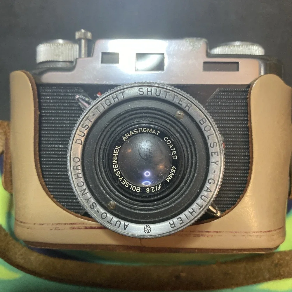 Vintage Bolsey Gauthier Auto Synchro Camera Set O Matic Lens 45mm 2.8 W/ Case B2